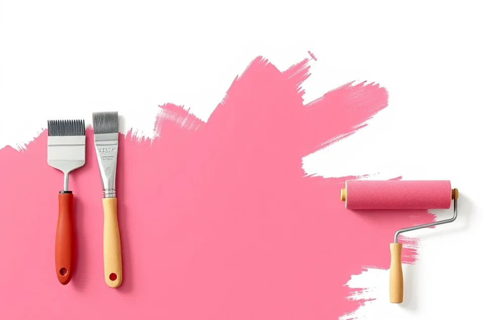 Outils de peinture disposés dans l'ordre des étapes du chantier