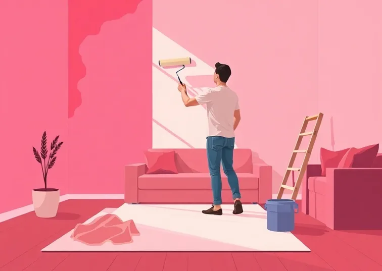 Peintre appliquant la peinture au rouleau sur un mur de salon